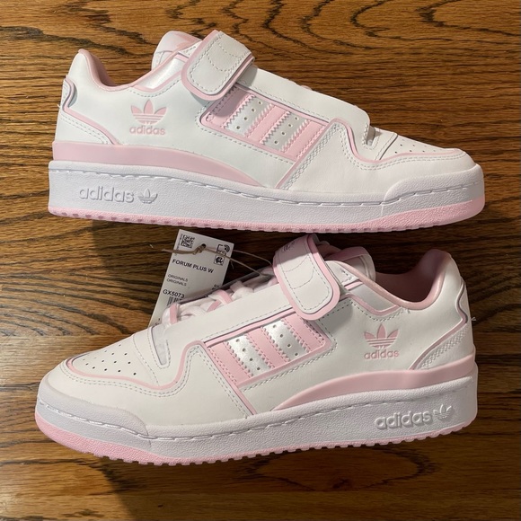 Adidas Forum Low Plus Women Athletic Shoe White Pink Size 8 8.5 NEW Leather NEW - Picture 2 of 7